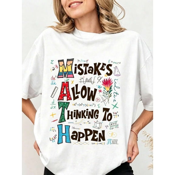 【New Arrival】Mistakes Allow Thinking To Happen Math Teacher Doodle Graphic T-Shirt, Unisex Cotton Crew Neck Math Education Casual Tee, Back To School Math Instructor Gift