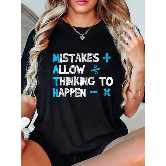 【New Arrival】Mistakes Allow Thinking To Happen Math Teacher Inspirational Graphic T-Shirt, Unisex Cotton Crew Neck Educator Student Casual Tee, Math Teacher Gift