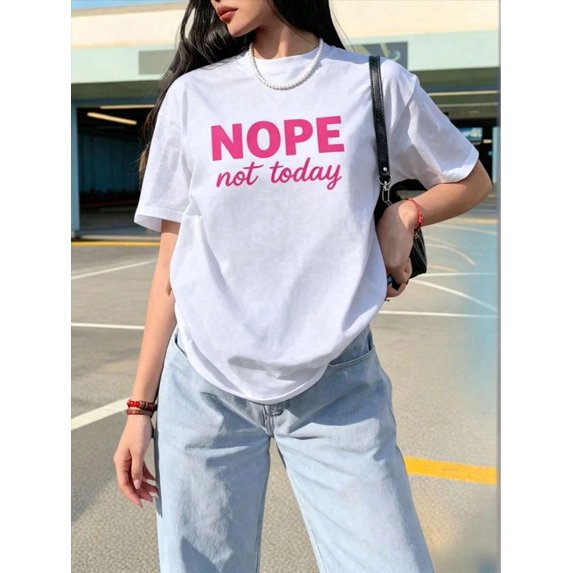 【New Arrival】NOPE Not Today Bold Letter Graphic T-Shirt, Women Sassy Funny Casual Short Sleeve Tee