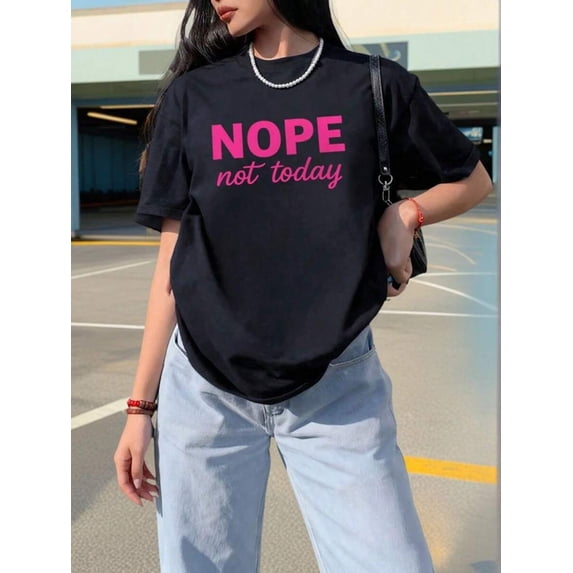 【New Arrival】NOPE Not Today Bold Letter Graphic T-Shirt, Women Sassy Funny Casual Short Sleeve Tee