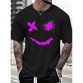 thumbnail image 1 of 【New Arrival】Neon Green Distorted Graffiti Smiley Face Graphic T-Shirt, Unisex Cotton Oversized Crew Neck Dark Streetwear Tee, Youth Urban Fashion Gift, 1 of 10