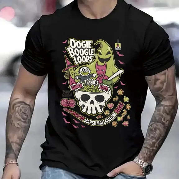 【New Arrival】Oogie Boogie Loops Nightmare Before Christmas T-Shirt, Halloween Cereal Graphic Tee, Retro Spooky Cotton Top, Unisex Short Sleeve