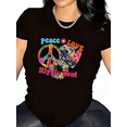 thumbnail image 1 of Women's Black "Peace Love Hippie Soul" Graphic T-Shirt, Crew Neck Casual Top, 1 of 7