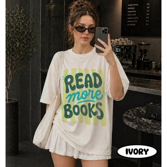【New Arrival】Read More Books Retro Letter Graphic T-Shirt, Book Lover Crewneck Short Sleeve Tee, Women Oversized Casual Aesthetic Top