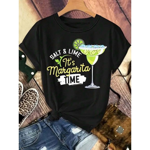 【New Arrival】Salt & Lime It's Margarita Time Cocktail Graphic T-Shirt, Unisex Funny Party Casual Short Sleeve Tee