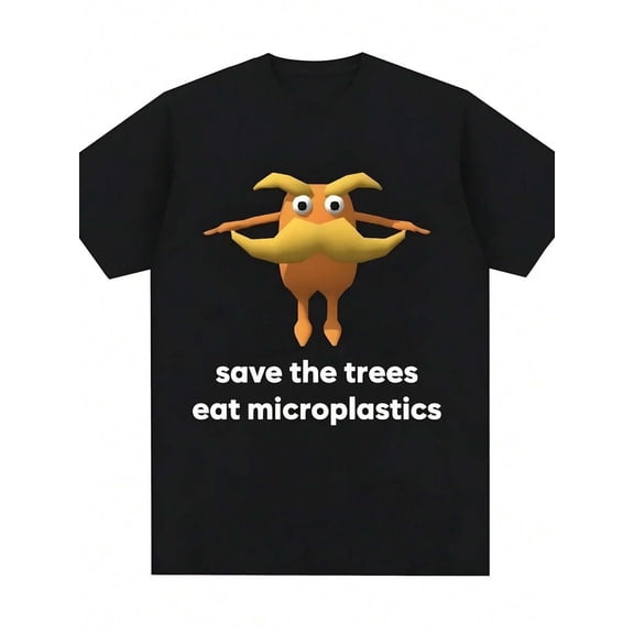 【New Arrival】Save The Trees Eat Microplastics Funny Meme Graphic T-Shirt, Unisex Black Short Sleeve Humor Tee