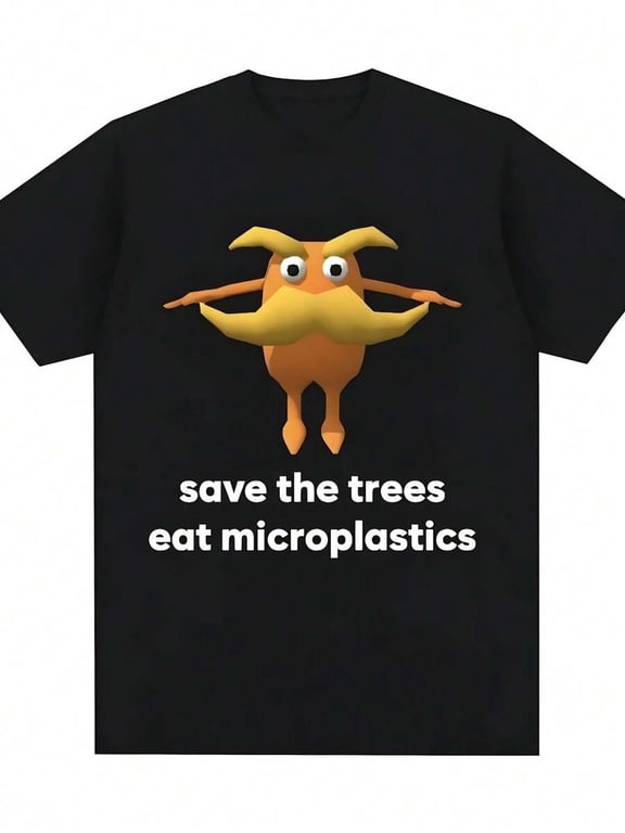 【New Arrival】Save The Trees Eat Microplastics Funny Meme Graphic T-Shirt, Unisex Black Short Sleeve Humor Tee