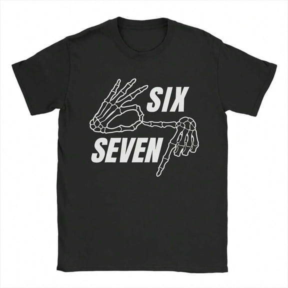 【New Arrival】Skeleton Hands Six Seven Text Graphic T-Shirt, Minimal Gothic Pun Unisex Casual Short Sleeve Tee
