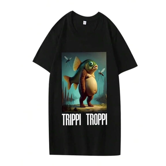 【New Arrival】Surreal Hybrid Fish Bear Swamp Creature Graphic T-Shirt, Unisex Cotton Crew Neck Weird Trippy Fantasy Casual Tee, Odd Art Lover Novelty Gift