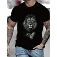 thumbnail image 1 of New Arrival T-shirt, Black and White Style Lion Printed, Majesty, Casual Versatile, Casual Versatile, Comfortable and Breathable, Round Neck, Hot Selling Top Tee, Men'S Black Short-Sleeve T-Shirt, 1 of 8