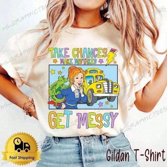 【New Arrival】Take Chances Make Mistakes Get Messy Teacher Inspirational Graphic T-Shirt, Women Oversized Cotton Crew Neck School Casual Tee, Teacher Appreciation Gift