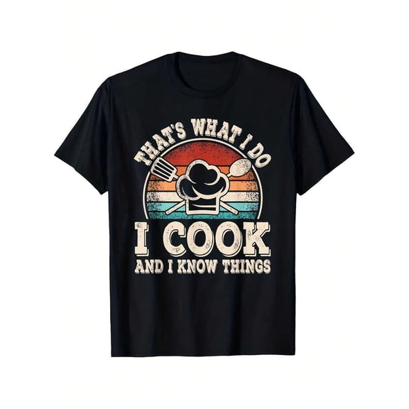 【New Arrival】That's What I Do I Cook And I Know Things Vintage Sunset Chef Graphic T-Shirt, Unisex Cotton Crew Neck Funny Cook Kitchen Lover Casual Tee, Retro Cooking Master Novelty Gift