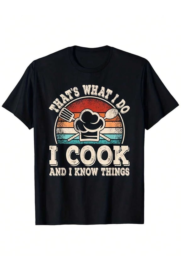 【New Arrival】That's What I Do I Cook And I Know Things Vintage Sunset Chef Graphic T-Shirt, Unisex Cotton Crew Neck Funny Cook Kitchen Lover Casual Tee, Retro Cooking Master Novelty Gift