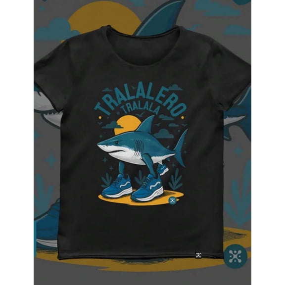 【New Arrival】Tralalero Tralala Cool Shark Wearing Sneakers Graphic T-Shirt, Cartoon Ocean Animal Casual Short Sleeve Tee Gift For Ocean & Streetwear Fans