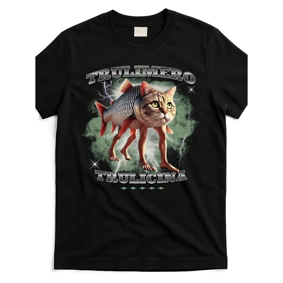 【New Arrival】Trulimero Trulicina Hybrid Cat Fish Thunder Graphic T-Shirt, Weird Retro Animal Meme Casual Short Sleeve Tee Gift For Cat & Fishing Lovers