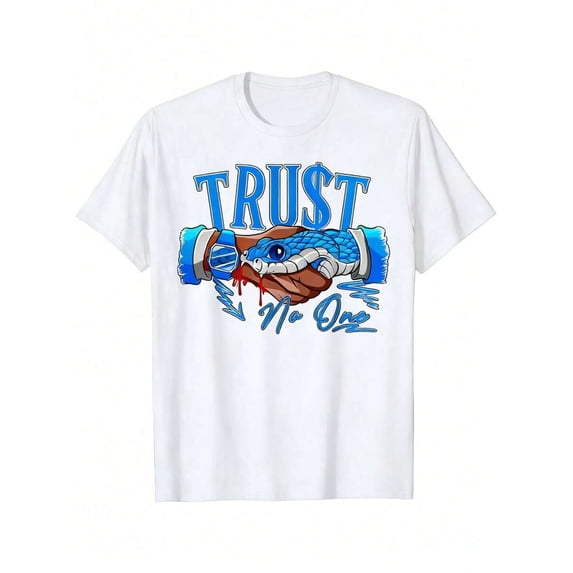 【New Arrival】Trust Themed Snake Handshake Streetwear Graphic T-Shirt, Unisex Cotton Oversized Crew Neck Urban Hip Hop Tee For Youth Daily Wear Gift