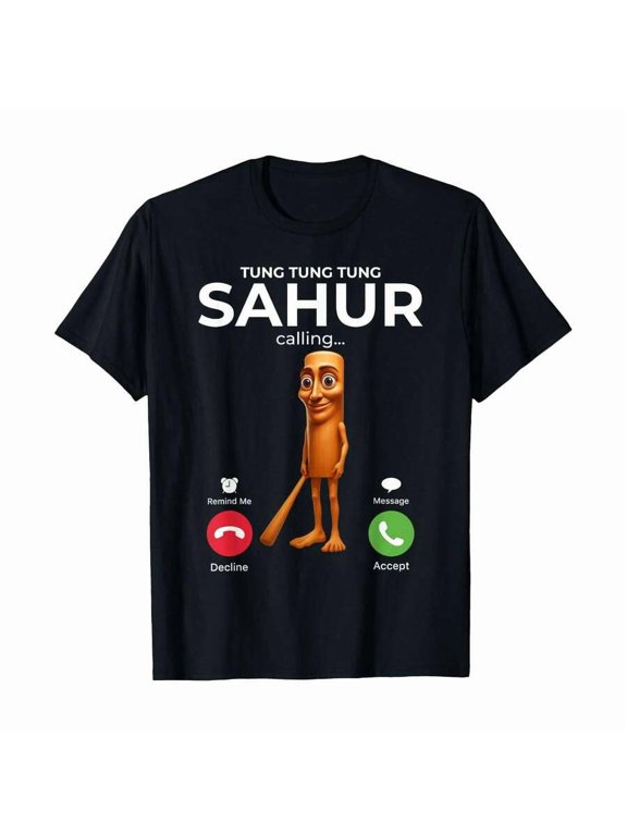 【New Arrival】Tung Tung Funny Wooden Bat Character Incoming Call Graphic T-Shirt, Viral Meme Casual Short Sleeve Tee For Teen Streetwear Fans