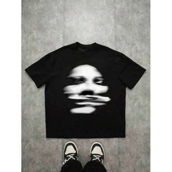 【New Arrival】Unisex Loose Streetwear T-Shirt, Abstract Distorted Face Graphic Print Casual Short Sleeve