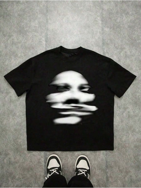 【New Arrival】Unisex Loose Streetwear T-Shirt, Abstract Distorted Face Graphic Print Casual Short Sleeve