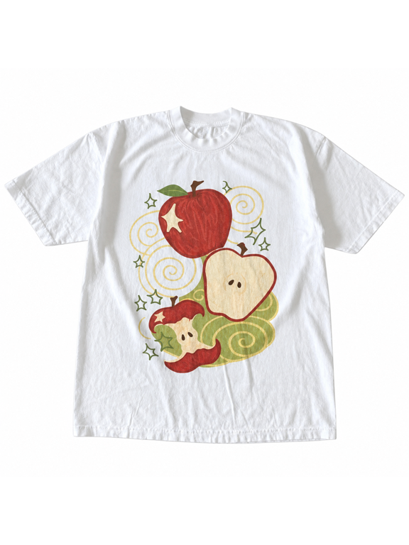 【New Arrival】 Unisex Retro Apple Graphic Tee, Cute Fruit Star Short Sleeve Casual T-Shirt for Men and Women