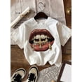 thumbnail image 1 of 【New Arrival】Unisex Trendy Streetwear T-Shirt, Luxury Lip Print with Rhinestone Grill & Cross Graphic, Casual Short Sleeve, 1 of 6