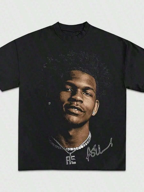 【New Arrival】Unisex Vintage Hip Hop Portrait Graphic T-Shirt, Retro Rapper Signature Print Crew Neck Black Short Sleeve Streetwear Top