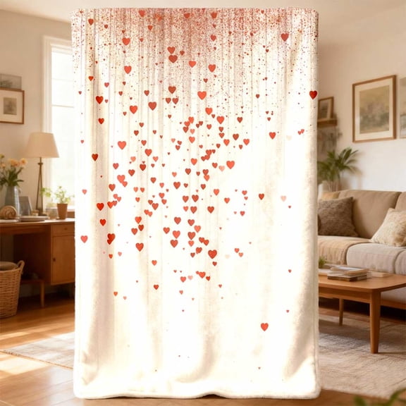 New Arrival Valentine's Falling Hearts Flannel Throw Blanket - Sparkling Red & Pink Sequin Print, Soft Warm - Bedspread Suitable for Sofa, Bed, Car, Camping - Cozy Romantic Gift for &, 2026 Release