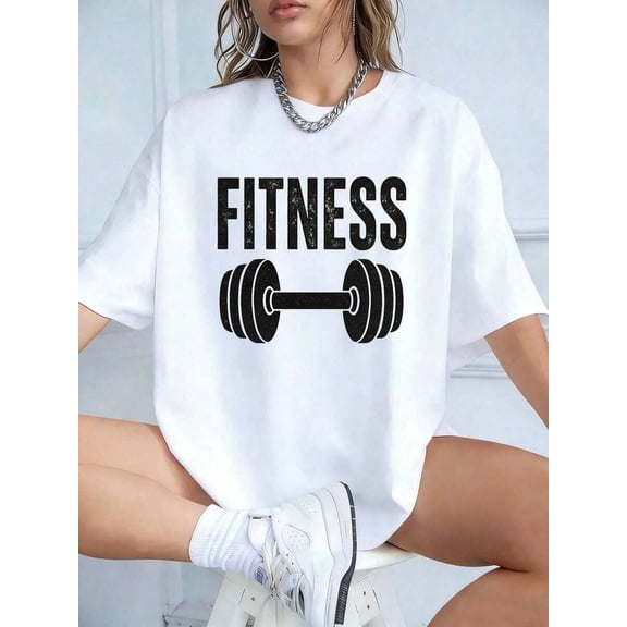 【New Arrival】Vintage Fitness Dumbbell Graphic T-Shirt, Cotton Crew Neck Short Sleeve Tee, Gym Workout Casual Streetwear Novelty Gift For Fitness Enthusiasts
