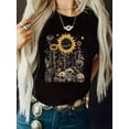 thumbnail image 1 of 【New Arrival】Vintage Sunflower Skull Forest Graphic T-Shirt, Women Gothic Dark Aesthetic Casual Short Sleeve Tee, 1 of 5