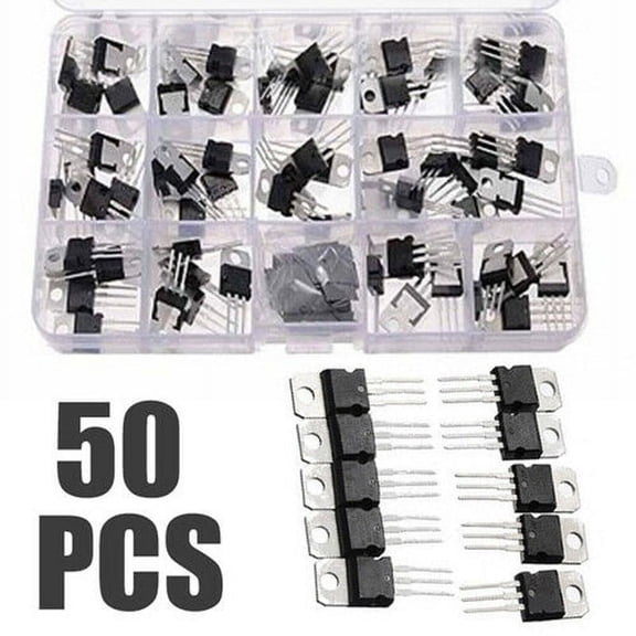 New Arrival Voltage Regulator Transistor 50pcs 10 Value Voltage Regulator Transistor Assortment Kit LM317T L7805 - L7824