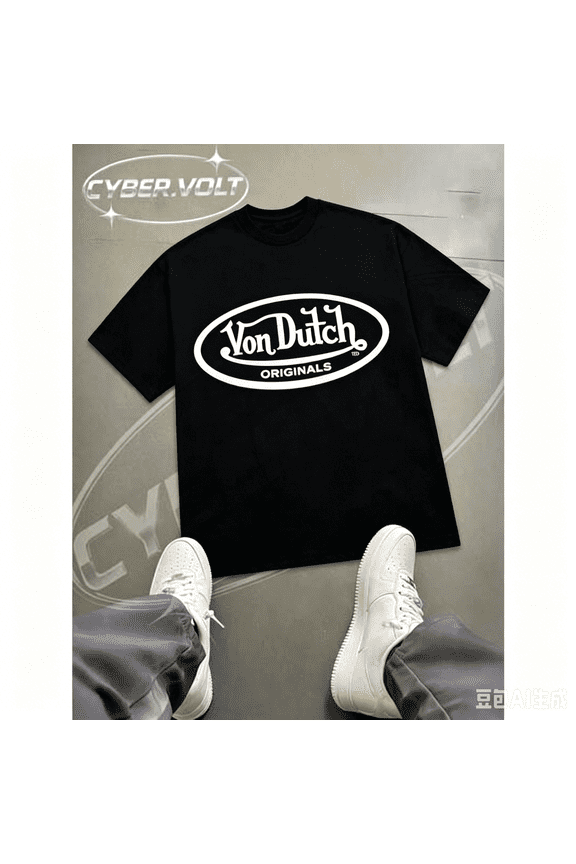 【New Arrival】Von Dutch Originals Oval Logo Oversized Graphic T-Shirt | Y2K Streetwear White Cotton Short Sleeve Tee