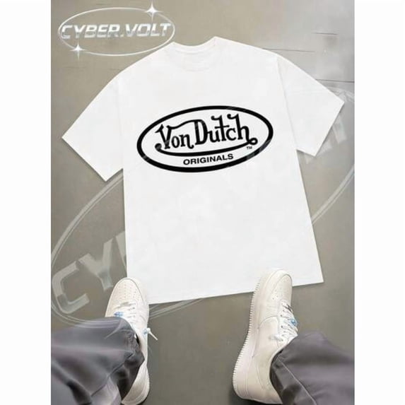 【New Arrival】Von Dutch Originals Oval Logo Oversized Graphic T-Shirt | Y2K Streetwear White Cotton Short Sleeve Tee