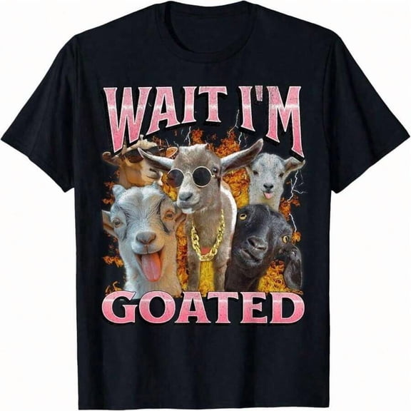 【New Arrival】Wait I'm Goated Cool Vintage Goat Retro Metallic Graphic T-Shirt, Unisex Cotton Crew Neck Funny Street Animal Casual Tee, Confident Vibe Novelty Gift