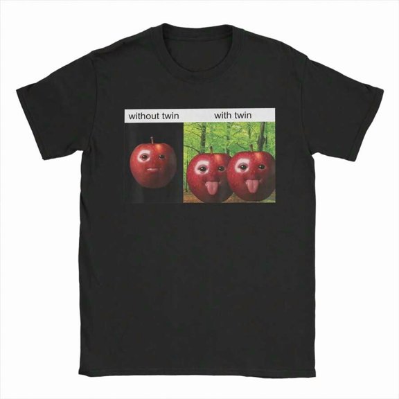 【New Arrival】Without Twin With Twin Funny Apple Viral Meme Graphic T-Shirt, Humor Unisex Black Short Sleeve Tee