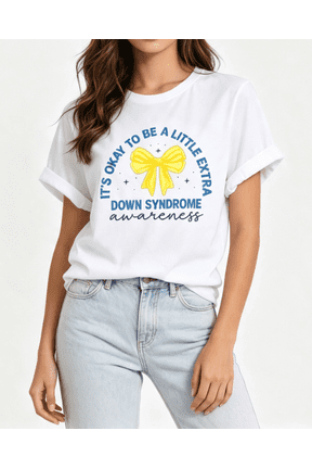 【New Arrival】Women Down Syndrome Awareness Graphic T Shirt Bow Print Short Sleeve Crew Neck Casual Tee, Inspirational Everyday Top