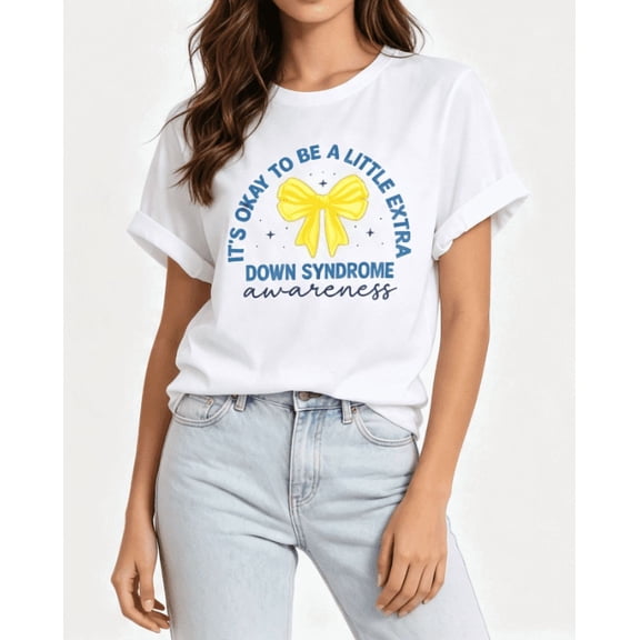 【New Arrival】Women Down Syndrome Awareness Graphic T Shirt Bow Print Short Sleeve Crew Neck Casual Tee, Inspirational Everyday Top