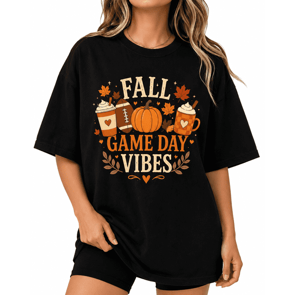 【New Arrival】Women Fall Game Day Graphic T Shirt Football Pumpkin Print Short Sleeve Crew Neck Black Tee, Autumn Casual Fan Top