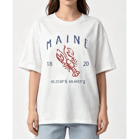 【New Arrival】Women Maine Lobster Graphic T Shirt Casual Short Sleeve Crew Neck Vintage Style Coastal Tee, Relaxed Fit Everyday Top