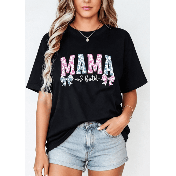 【New Arrival】Women Mama Graphic T Shirt Motherhood Letter Print Casual Short Sleeve Crew Neck Black Tee, Cute Everyday Top