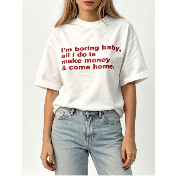 【New Arrival】Women's Funny Graphic T Shirt Casual Short Sleeve Crew Neck Letter Print Tee, Relaxed Fit Everyday Tops for Summer Streetwear