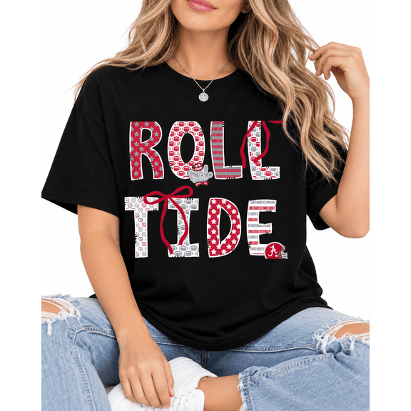 【New Arrival】 Women's Game Day Football Graphic T-Shirt, Red White Bow Short Sleeve Casual Tee