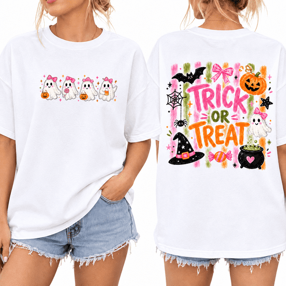 【New Arrival】Women's Halloween Graphic T-Shirt, Oversized Ghost Pumpkin Trick or Treat Print, Casual Short Sleeve Tee