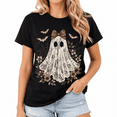 thumbnail image 1 of 【New Arrival】Women's Halloween Lace Ghost Graphic T Shirt Black Short Sleeve Crew Neck Cute Spooky Floral Bow Casual Tee, 1 of 5