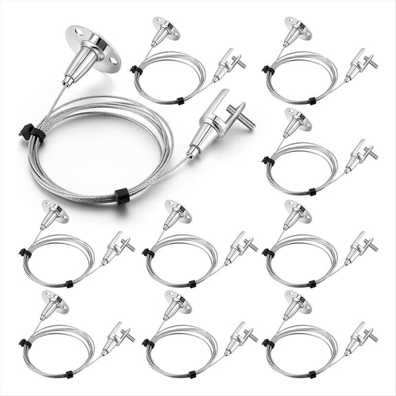 New Arrivals 10 Pcs 6.5 Ft Ceiling Sign Hanger Picture Rail Hanging Suspension Wire Acrylic Board Display Metal Clamp