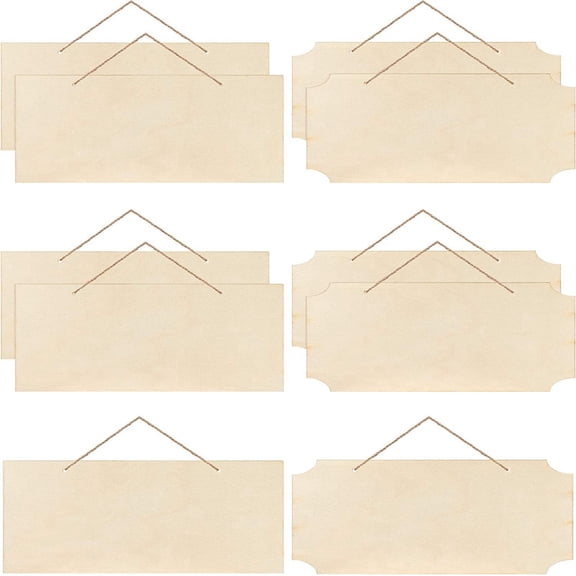 New Arrivals 10 Pieces Unfinished Hanging Wood Sign Rectangle Blank Wooden Plaque Banners with Ropes for Pyrography Painting Writing
