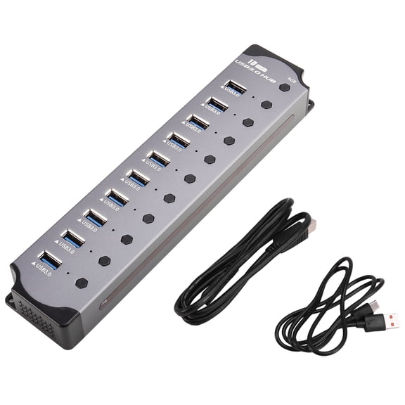 New Arrivals 10 in 1 Powered USB HUB Ports Adapter Splitter 3.0 Interface Individual Switch RGB E-Marker Heat Design