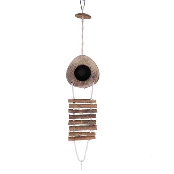 New Arrivals 100% Natural Coconut Husk Hide with Ladder for Bird Shell Hideaway Habitat 2