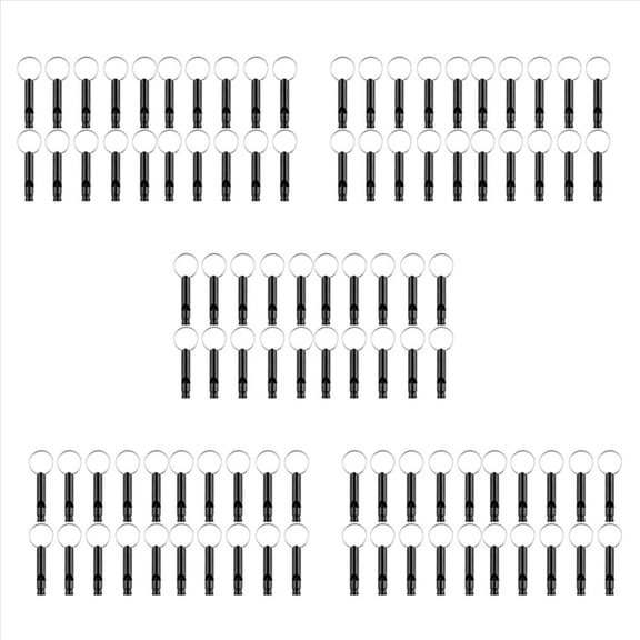 New Arrivals 100 Pack Aluminum Whistle, Sports Emergency Survival Whistles with Key Chain,Black