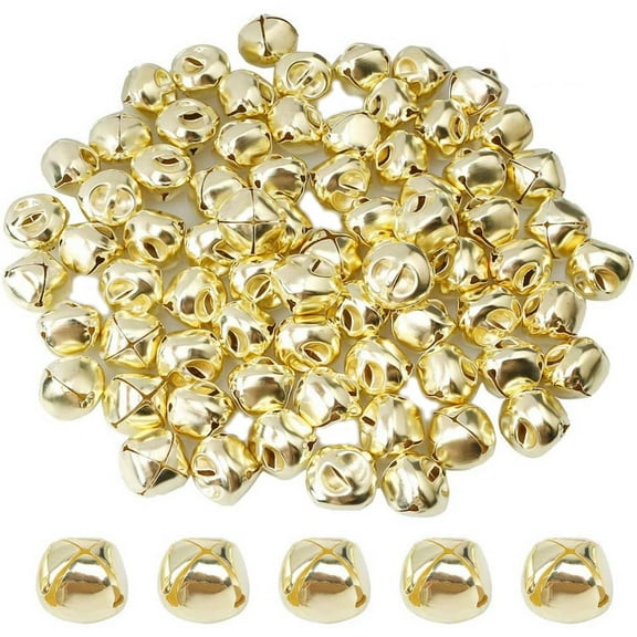 New Arrivals 100 Pieces 15mm Metal Bells Mini Craft Beads for DIY Gold