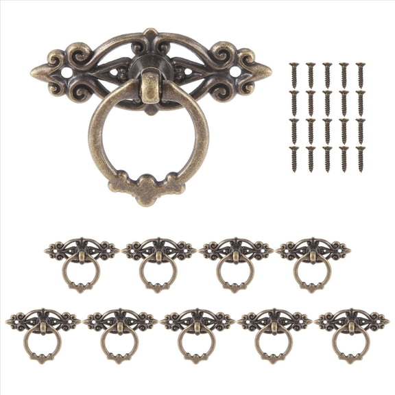10Pcs Vintage Kitchen Cabinet Cupboard Dresser Door Drawer Ring Pull Handles Knobs (Antique Brass)